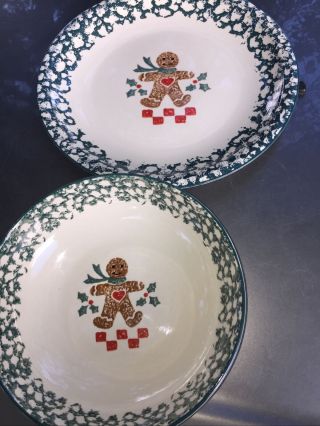Folk Craft Tienshan Gingerbread Green Chop Plate Platter And A Serving Bowl