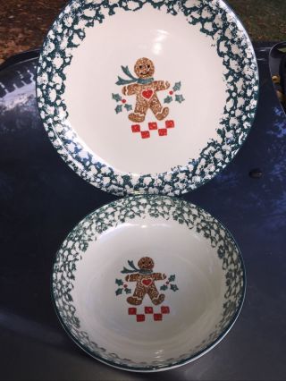 Folk Craft Tienshan Gingerbread Green Chop Plate Platter And A Serving Bowl 2