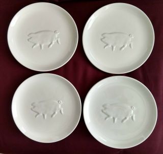 Pig Motif White Salad Plate Set Of 4 Made In Italy 8 1/2  Mancer "