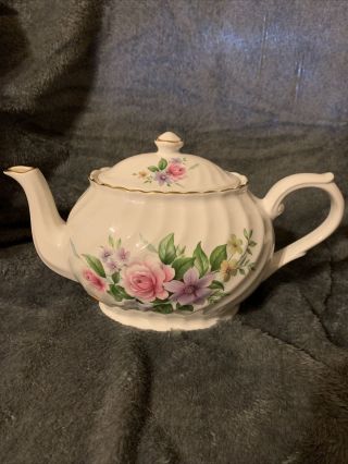 Arthur Wood & Son Staffordshire Floral Porcelain Teapot Made In England 6307