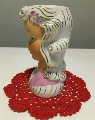 Vintage white and pink lady head vase with gold trim 3