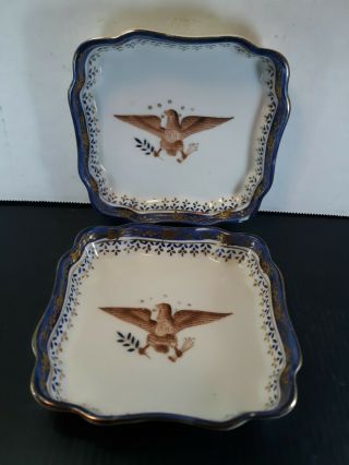 Vintage American Eagle Square Porcelain Trinket Nut Dishes Scalloped Corner 7442 2