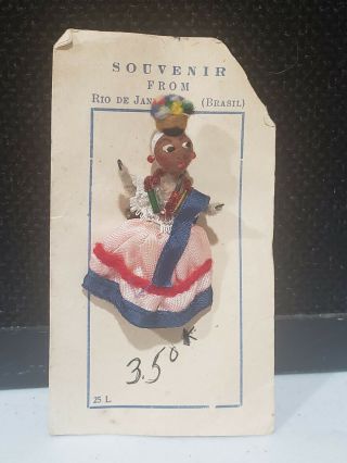 Vintagecloth Souvenir Doll Pin Rio De Janeiro Brazil Ethnic Costume 2.  5 "
