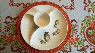 Vtg Sascha Brastoff Chi Chi Birds Mid Century Modern Art Pottery Divided Dish