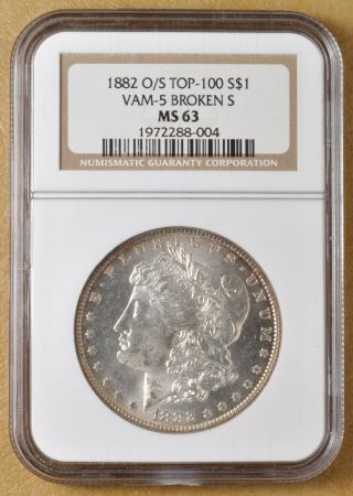 1882 O/s Vam - 5 Morgan Silver Dollar Ngc Ms63