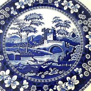 Spode England Blue Tower 10 5/8 " Dinner Plate Gadroon Edge C1814 Floral Veuc