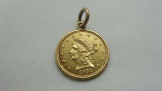 1861 Liberty Head 2 - 1/2 - Dollar Gold Coin Quarter Eagle Pendant 4.  5g