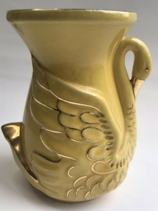 Vtg Usa Shawnee Yellow Swan Vase With Gold Accents Spring Easter Summer Decor