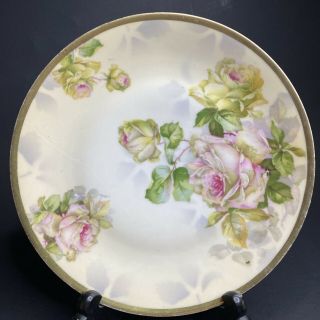 Antique Royal Rudolstadt Hand Painted Plate Pink & Green Roses Gold Prussia