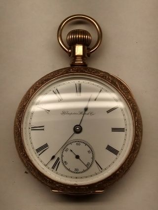 18 Size 7 Jewel Hampden Pocket Watch Gold Fill Case Circa 1894