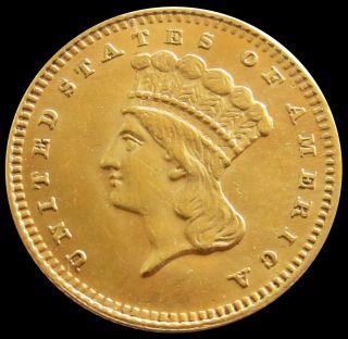 1889 Gold Usa Indian Princess Head $1 Dollar Type 3 Coin Au - Bu
