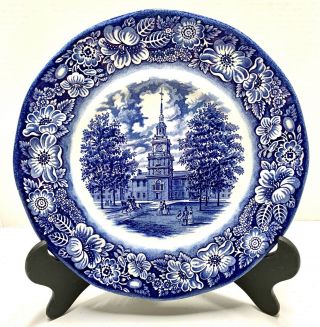 4 Liberty Blue Historic Colonial Scenes Independence Hall 10 " Dinner Plates