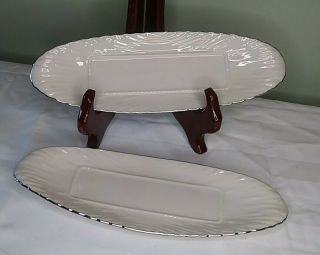 Set Of 2 Lenox Fine China Ivory Oval 9 " Butter Dish With Platinum Trim