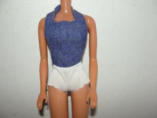 Vintage Busy Hands Barbie Denim Blue White Halter Top Bodysuit