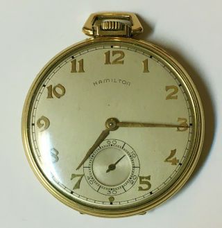 Vintage 1946 Hamilton 921 Pocket Watch 14k Gold Filled J.  Boss 21 Jewels Size 10s