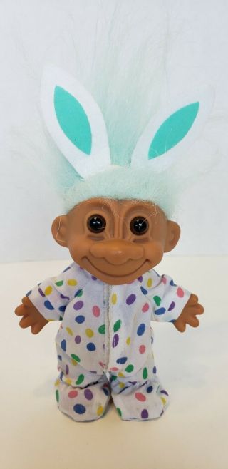 Vintage Russ Easter Bunny Troll Doll Jelly Bean Pajama Bunny Ears Hair