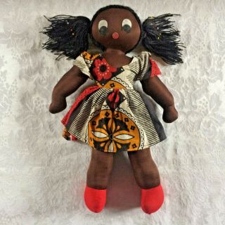 Vtg Black African American Cloth Rag Doll Folk Art Girl