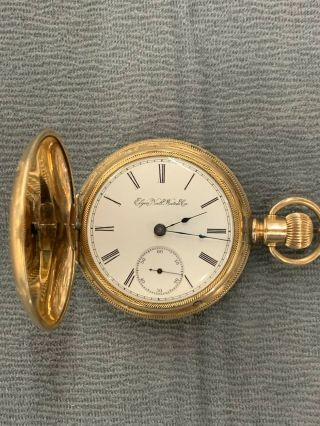 1896 Elgin 18s 11 Jewel Lever Set 14k Gold Filled J.  Boss Case Pocket Watch Runs
