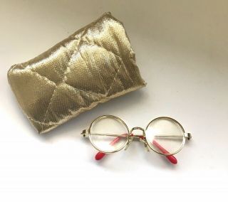 Vtg Wire Rim Doll Spectacle Folding Glasses & Case Doll Accessories 3.  5” L