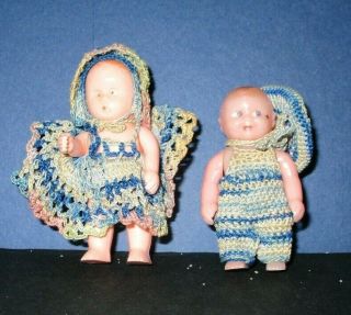 2 Vintage Small Hard Plastic Dolls By Renwal 2 1/8 