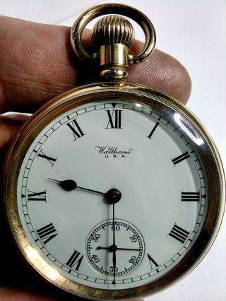 Wonderous Gold Plated Waltham Gr 625,  16s,  17js,  Open Faced Pocket Watch,  Fwo.