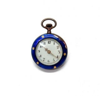 Antique Victorian Silver Blue & Gold Guilloche Enamel Pocket Watch