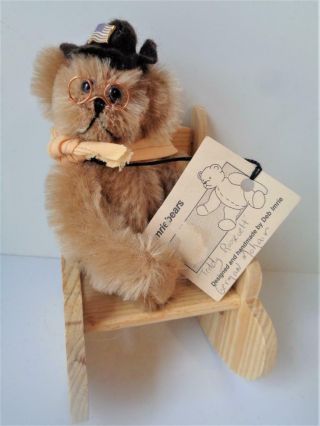 Teddy Roosevelt A Deb Imrie Miniature Mohair Teddy Bear With Rocking Chair