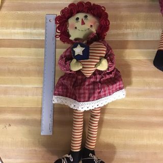 Adorable Folk Art Raggedy Ann and Andy 14” Dolls PATRIOTIC Americana 3