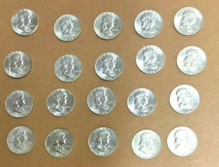 90 Silver Uncirculated Franklin Half Dollars Full Roll Of 20 Mixed Dates