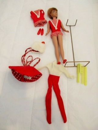 L1235 Mattel Barbie’s Skipper Doll In Red Swim Suit Red Velvet Skirt Shoes Hat
