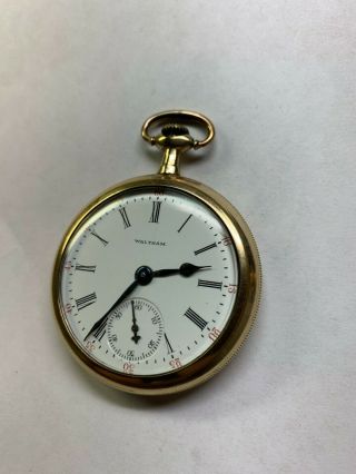 16 Size Waltham Pocket Watch Gold Filled Case Looks Running