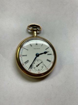 16 SIZE WALTHAM pocket watch GOLD FILLED CASE looks RUNNING 2