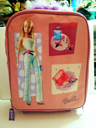 Barbie Mattel Travel Suitcase With Handle & Wheels Carrying Case Tara Toy Corp
