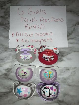 6 Nuk Brand Girl Reborn Baby Doll Binky Binkies Pacifiers Cut Nipples 4 Magnets