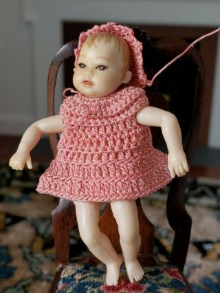 Dollhouse Miniature Artisan Crochet Dress & Hat For 2 " Heidi Ott Doll 1:12 1