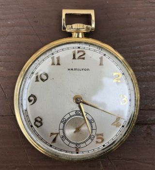 Vintage Hamilton Usa 14k Gold Filled Pocket Watch,  Open Face,  17 Jewels,  1920 