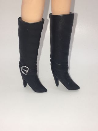 Barbie Dolls Black Tall High Heel Fashion Boots With Buckles