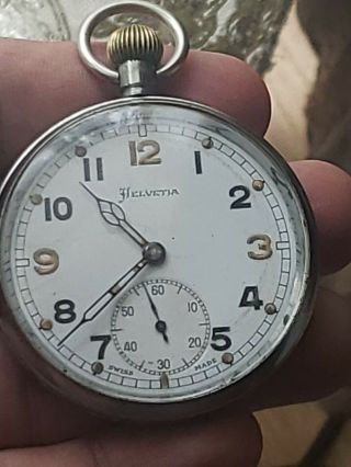 Helvetia 1940s Ww2 Military Gs/tp British Pocket Watch