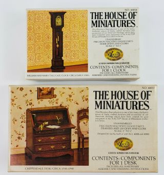 The House Of Miniatures Chippendale Desk 40017 & Case Clock 40018 - Open Boxes -