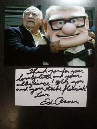 Ed Asner As Carl Fredricksen Hand Signed Autograph Cut With 4x6 Photo - Up