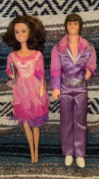 11.  5 " Tall Mattel Donnie And Marie Osmond Dolls In Outfits Microphone