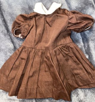 Vintage 1950’a Terri Lee Doll Dress Tagged Brown With White Collar 16”