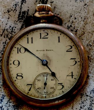 1923 South Bend 17 Jewels Pocket Watch Gr 411 In 14k Gold Filled Case 12s - Runs