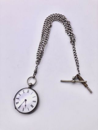 Fine Silver Pocket Watch With Chain And Key