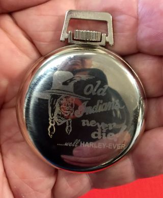 Westclox 16s Pocket Watch Indian Motorcycle Theme Case Ships