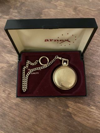 Arnex Swiss Made 17 Jewels Incabloc Mechanical Wind Up Pocket Watch With Case