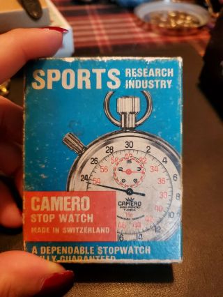 Camero 7 Jewels 1/5 Swiss Made Vintage Mechanical Wind Up Stopwatch W Box