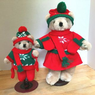 Tender Heart Treasures 12 " & 8 " Plush Bears W/ Matching Winter Outfits/clothing