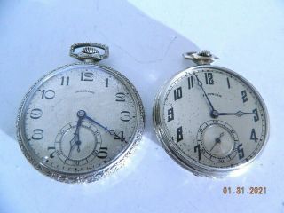 Two Illinois Pocket Watch Co Art Deco Gold Filled 17 & 19 Jewels 12s Mode