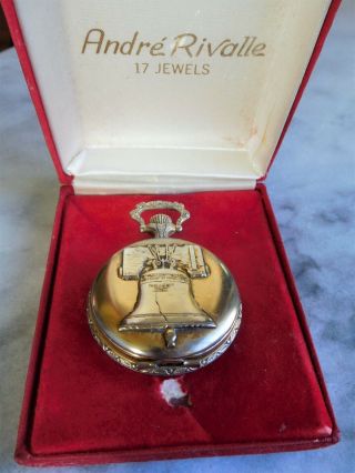 Vintage Andre Rivalle 17 Jewels Swiss Made Mechanical Wind Up Pocket Watch W/box